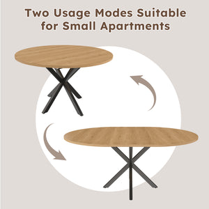 English Elm Extendable Round Oak Finish Dining Table Seats Six with Steel Base Modern Kitchen W2700P420811