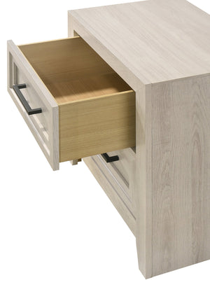 English Elm 1pc Modern 2-Drawer Nightstand with Wood-Pattern Fronts and Round Knobs, Sleek Gunmetal Finish Off White 27 L x 19 W x 29.4 H B2741P346371