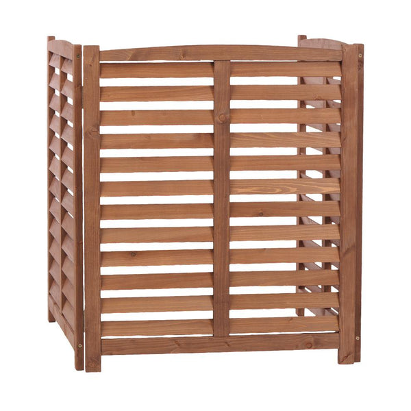 English Elm 3-panel Slatted Wood Outdoor Privacy Screen for Ac Units Trash Enclosures Gardens Brown W2640P272036