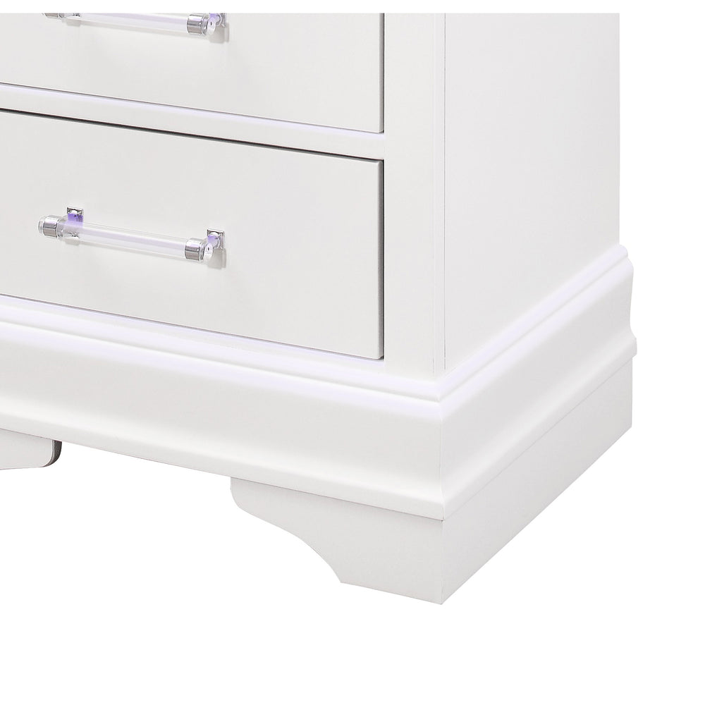 English Elm CHARLSTON Solid Wood Nightstand with LED Lighting, Transitional 2-Drawer Design, Metal Hardware Finish White 29 L x 22 W x 22 H B201P215719