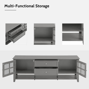 English Elm TV Stand with Modern Sleek Panel Design, Soft-Closing Drawers, Magnetic Doors & Sturdy Storage System Grey WF309280AAK