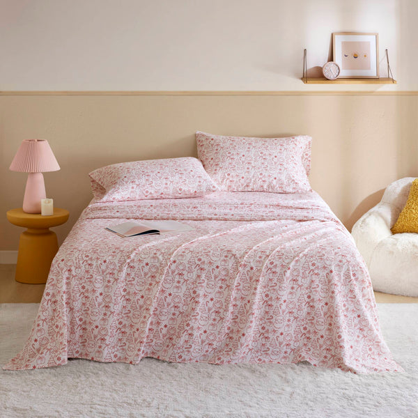 JLA Home Intelligent Design - 100% Cotton flannel sheet set - soft, breathable 135gsm pigment-dyed bedding for cozy, lasting color protection Holiday Doodles ID20-2509