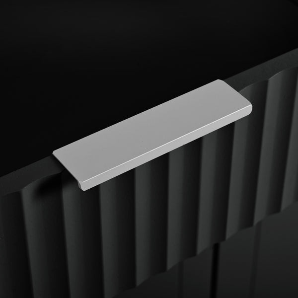 English Elm K&K Fluted Kitchen Island Cart with Tilt-Out Trash, Charging Station, Hidden Wheels & Ample Storage Black N707P221571B