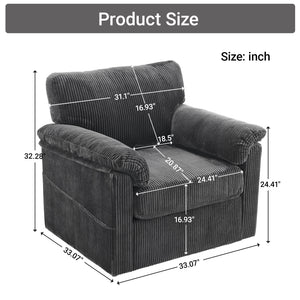 English Elm 33 Inch Oversized Swivel Corduroy Lounge Chair with Plush Chenille Cushioning and Support Springs Grey W1829P265016