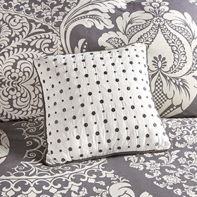 English Elm 7 Piece Cotton Printed Comforter Set - Elegant Indigo Damask Design For Luxurious Bedroom Style B03596962