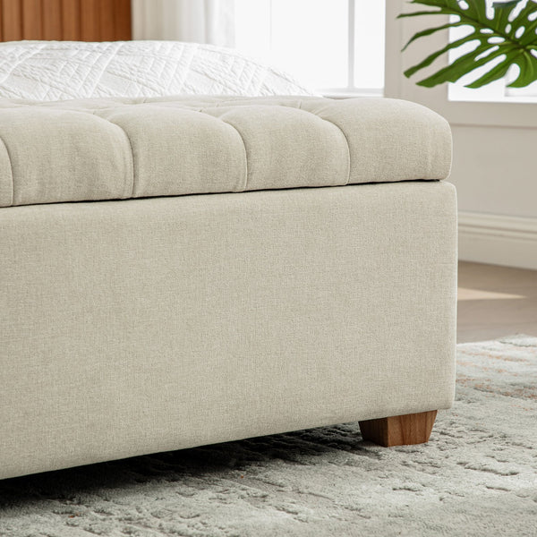 English Elm 60.2'' Chenille Tufted Flip Top Storage Bench with Rubberwood Legs for Bedroom W3118P462293