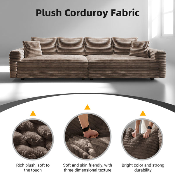 English Elm 102.4 Inch Plush Corduroy Cloud Sofa Deep Seat Four Person Convertible Lounge for Living Room Camel W1885S00280