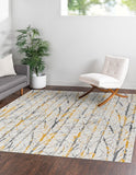 Unique Loom Finsbury Anne Machine Made Botanical Rug Yellow and Gray, Ivory/Gray 7' 10" x 7' 10"