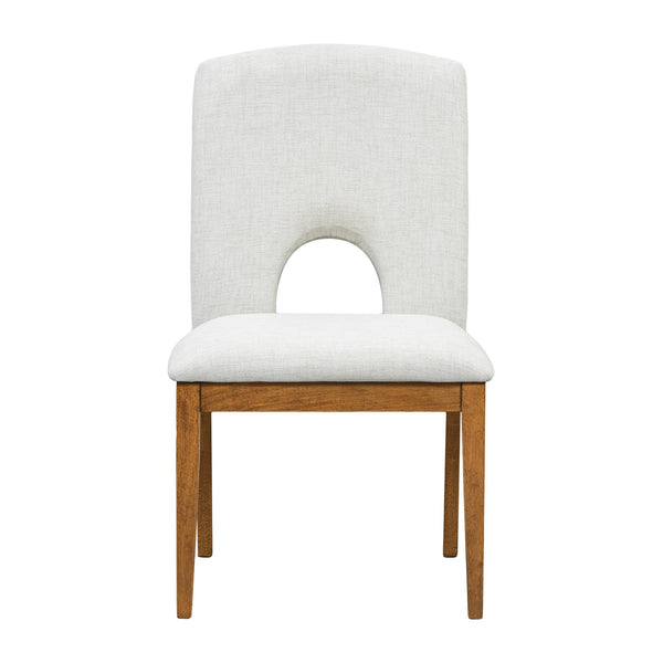 English Elm Topmax Extendable Round Dining Set with Linen Chairs and Pedestal Base Seats Five Walnut N717S000062D