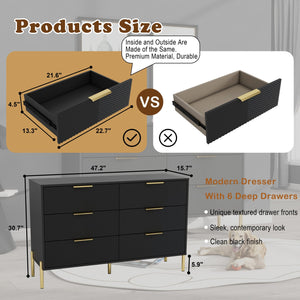 English Elm Farmhouse Six Drawer Dresser Rustic Grey Engineered Wood Chest for Bedroom or Living Room Black B2770P494878