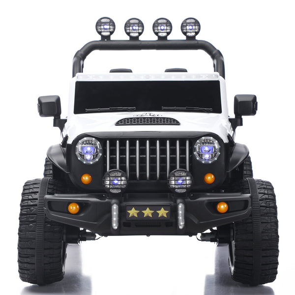 English Elm 24v Two Seat Kids Ride on Car with 4wd Motor Remote Control and Led Lights White W509P378204