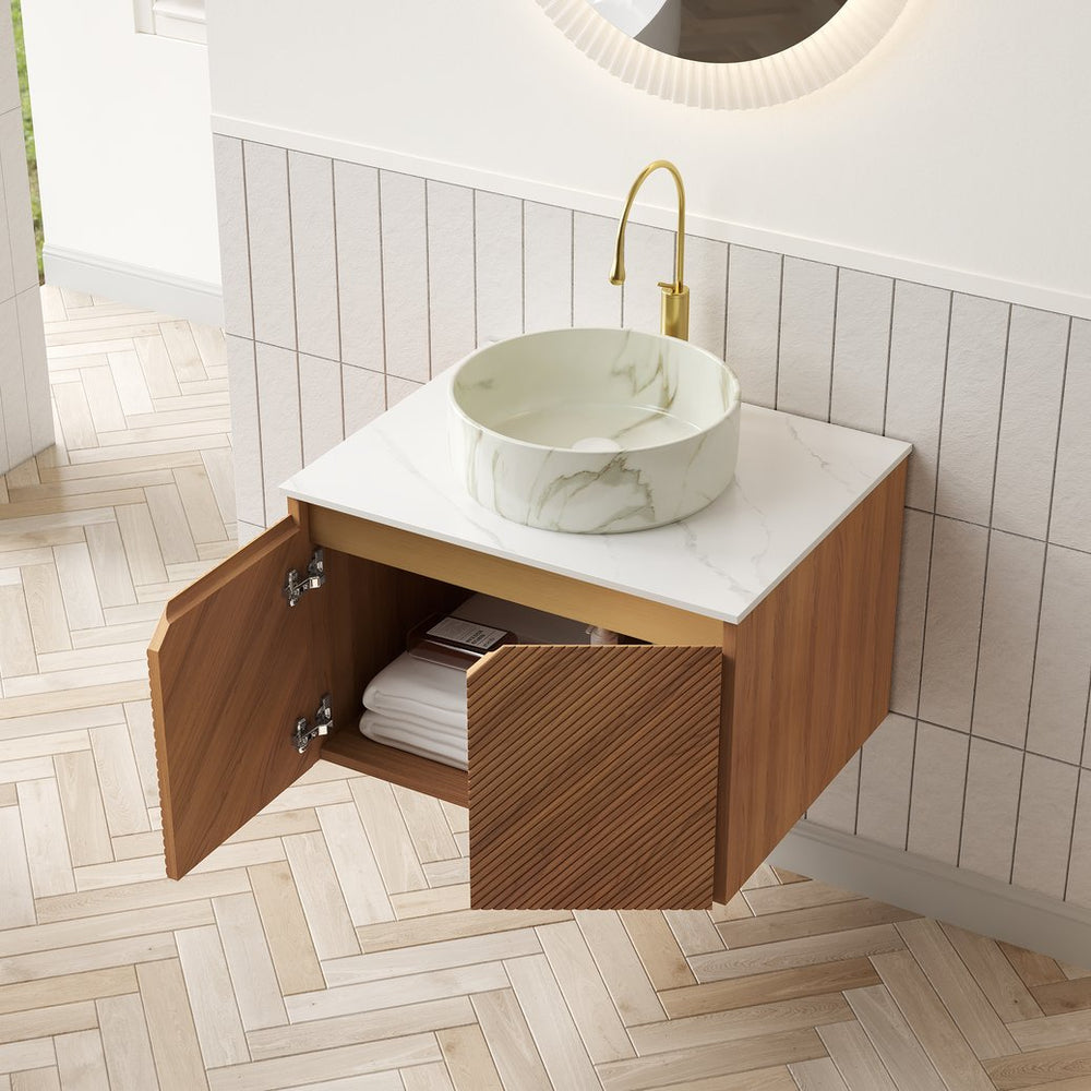 English Elm Dina Floating Bathroom Vanity with Sintered Stone Top and Crystal Glass Basin W2615S00647