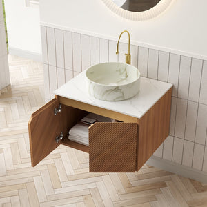 English Elm Dina Floating Bathroom Vanity with Sintered Stone Top and Crystal Glass Basin W2615S00647