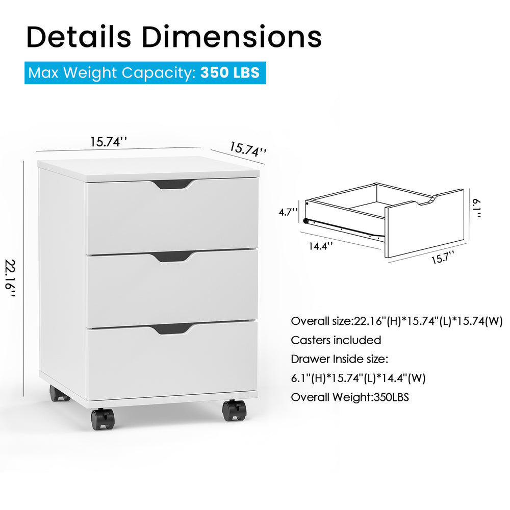 English Elm 3-drawer Rolling Wood File Cabinet on Casters for Home Office Under Desk Storage T3623P493349