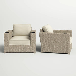 English Elm Fully Assembled Outdoor Wicker Lounge Chairs Set of 2 with Weather-Resistant Cushions, Coastal Modern Design Grey Mix B120S00235