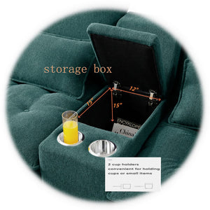 English Elm 130" U-Shaped Sofa With Console & Cupholders - 6-Seat Sleeper Couch In Green For Stylish Living Spaces W1117S00261