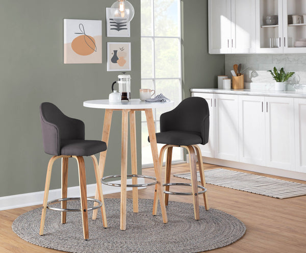 English Elm Fixed-height Swivel Counterstools Mahogany Wood Chrome Footrest Velvet Seat Set of 2 Charcoal B202S01779