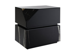 English Elm Drisana Black Mirrored Finish End Table with Tempered Glass Accents, Composite Wood, Modern Chic B2726P247234