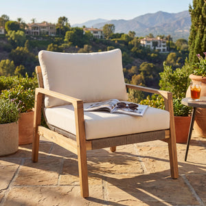 English Elm Outdoor Acacia Wood Rope Club Chair with Cushion for Coastal Patio Comfort N772P415592T