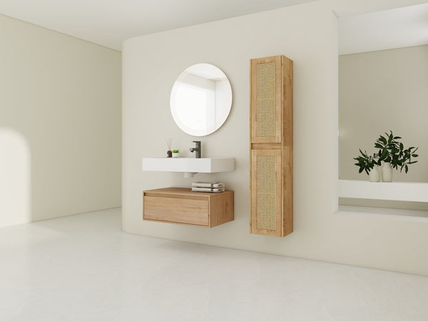 English Elm 30 Inch Wall-Mounted Bathroom Vanity With Resin Sink & Soft Close Drawers - Modern Storage Solution W999S00354