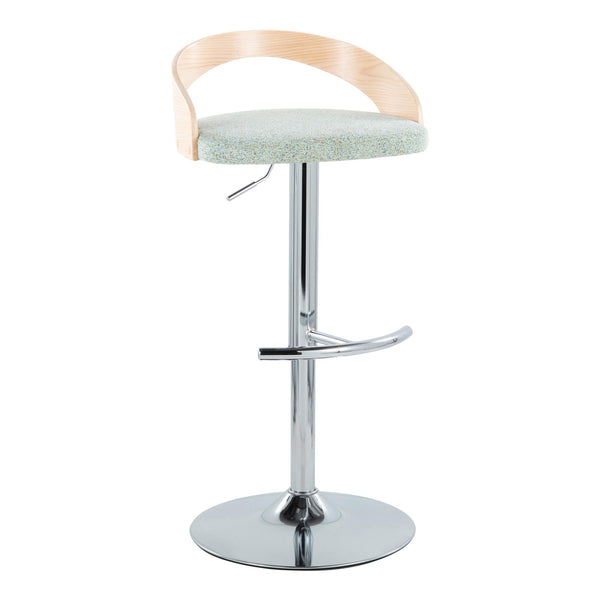 English Elm Grotto Adjustable Height Barstool Set Of 2 - Modern Chrome & Natural Wood With Light Green Fabric B202S00895