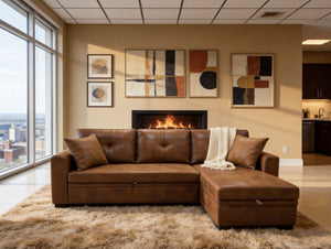 English Elm Sleeper Sectional with Pull Out Bed Storage Chaise Tufted L Shaped Living Room Sofa W5568S00006