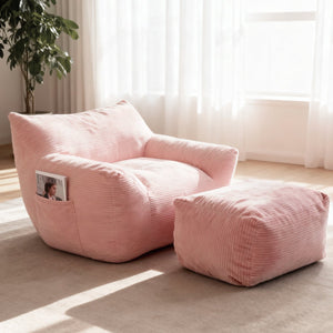 English Elm Bean Bag Chair with Armrests Shredded Foam Fill Oversized Lounge Seat for Adults Pink W5385P433248