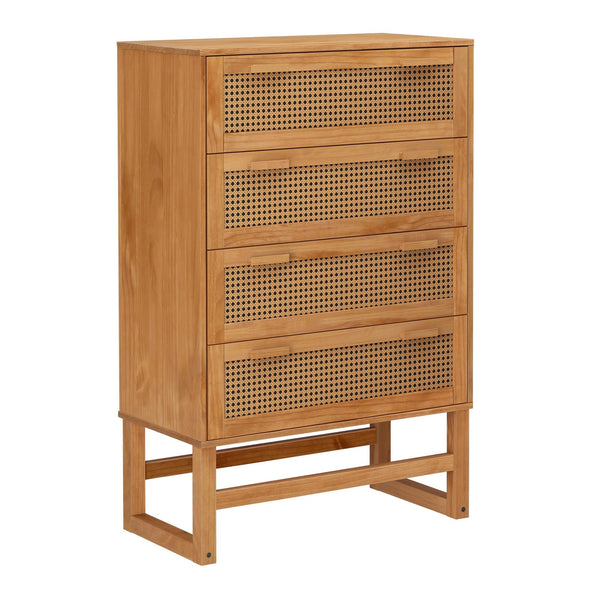 English Elm Talo Four Drawer Dresser with Woven Rattan Fronts Light Wood Boho Bedroom Storage B2733S00006