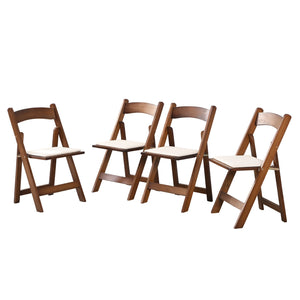 English Elm Upholstered Solid Wood Folding Chair Set of 4 — Walnut Frame, Beige PU Cushion, Space-Saving Comfort W49553920