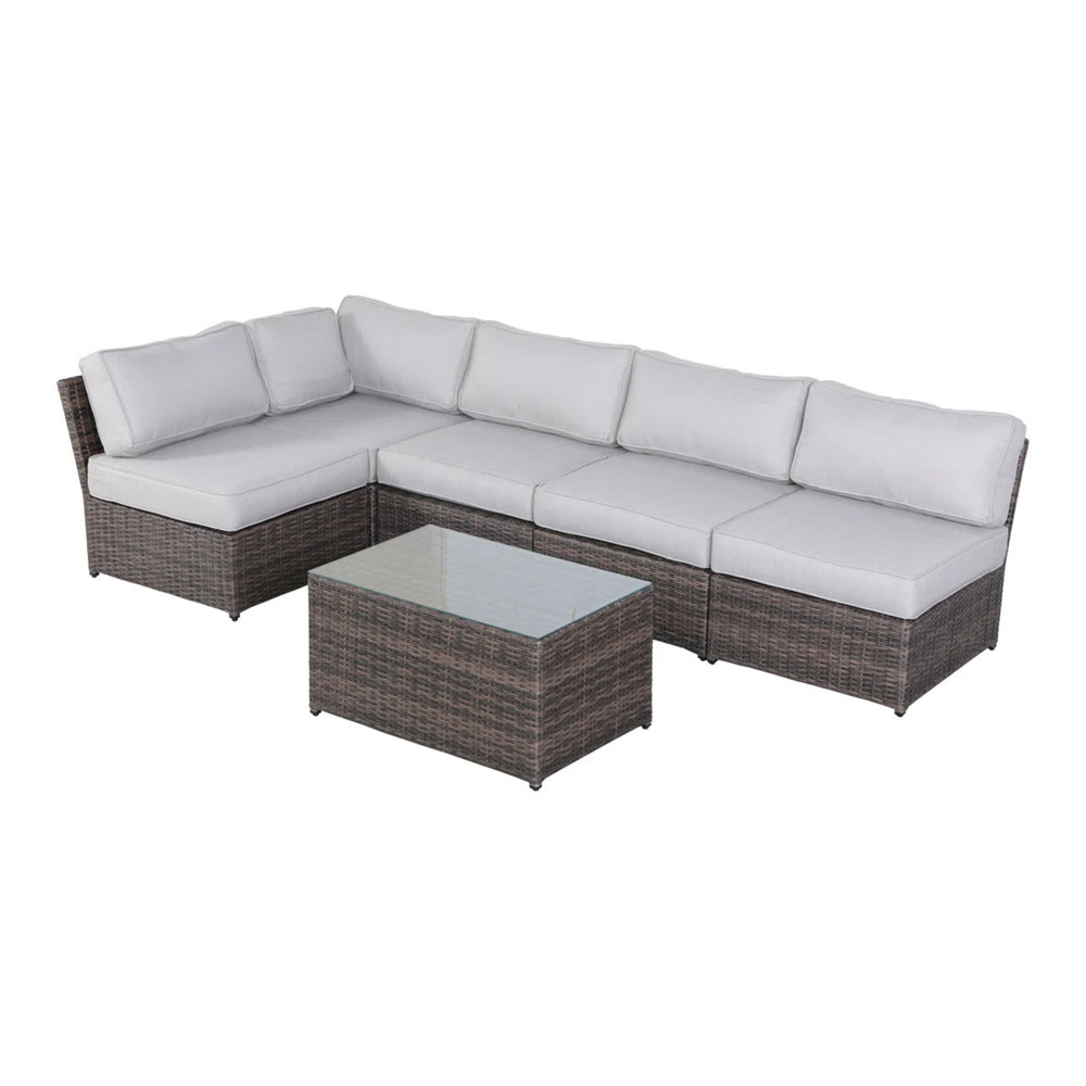 English Elm 4-Person Wicker Seating Set – Fully Assembled With Plush Cushions & Glass Coffee Table For Outdoor Bliss B120S00214