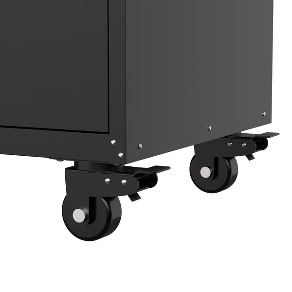 English Elm 34.3" Rolling Steel Tool Cabinet with 3 Drawers Lockable Doors and Pegboard Side Panels T2398P442674