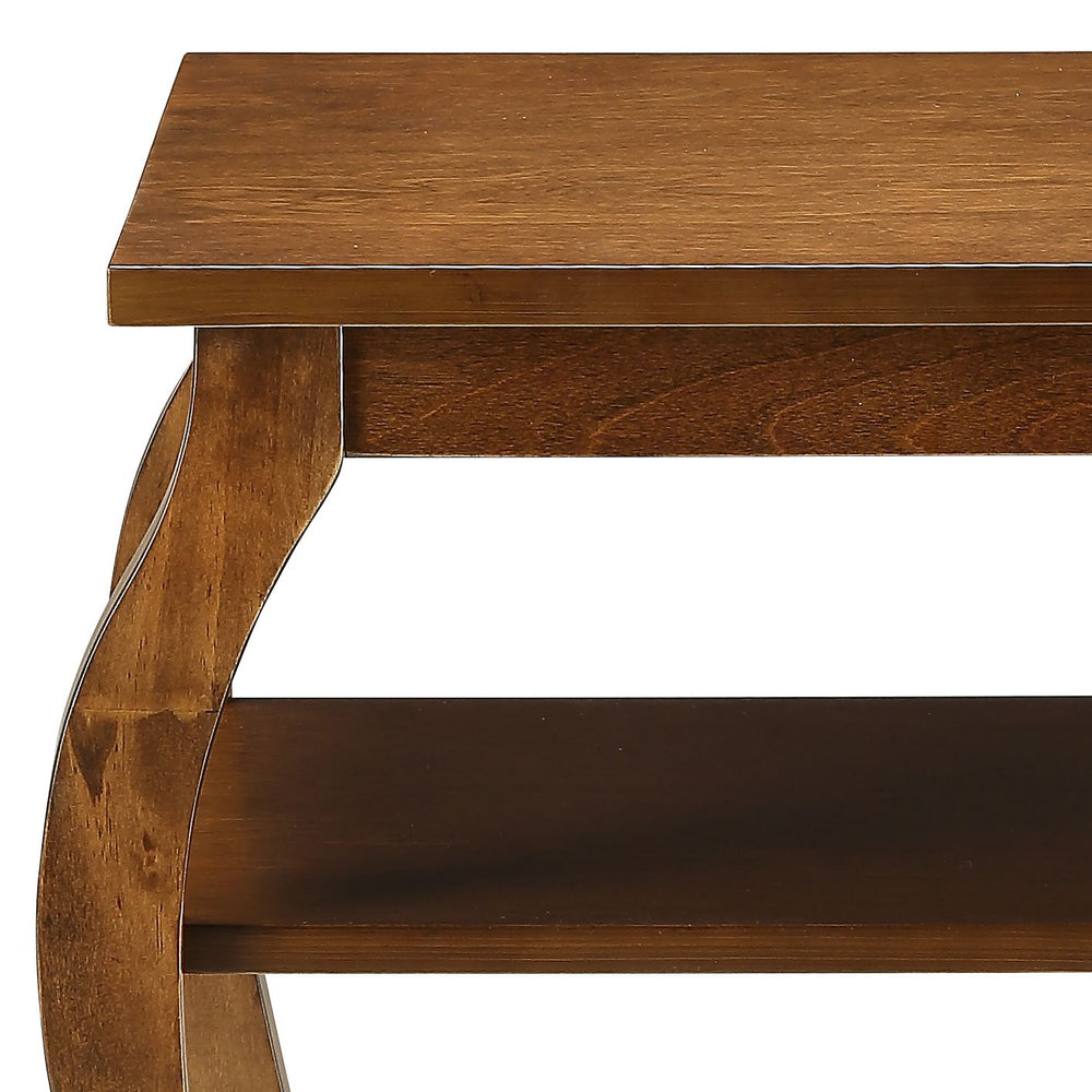 English Elm Becci Walnut Finish Accent Table with 2 Open Shelves, Cabriole & Square Legs, Durable MDF Veneer B2726P281460