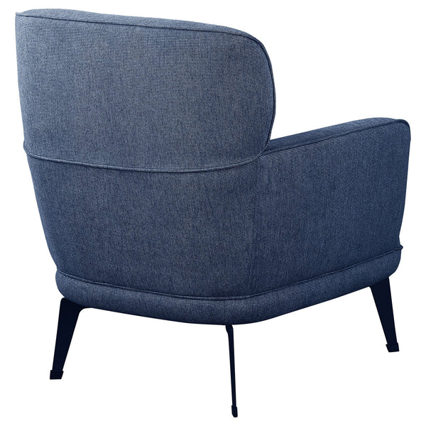 English Elm 1pc Modern Transitional Upholstered Crescent Arm Accent Chair with Rounded Track Arms and Metal Legs Blue 35 L x 31.25 W x 29 H B011P306686