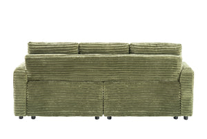 English Elm 80-inch Corduroy Folding Sofa Bed with Hidden Recline, Cup Holder & Pillows, Solid Wood Frame, 500lb Green W3356S00006