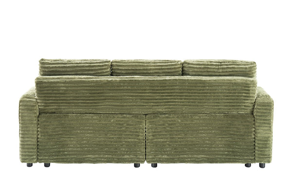 English Elm 80-inch Corduroy Folding Sofa Bed with Hidden Recline, Cup Holder & Pillows, Solid Wood Frame, 500lb Green W3356S00006