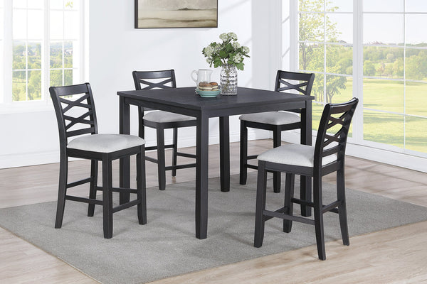 English Elm 5-Piece Counter Height Dining Set Charcoal Finish with Upholstered X-Back Chairs, Square Table B089P389532