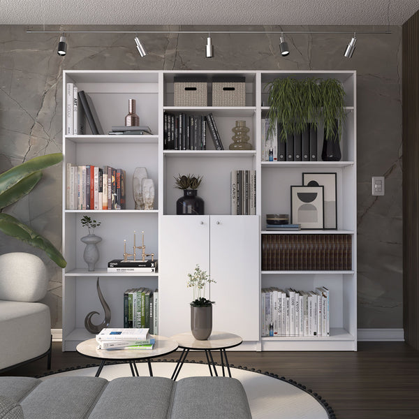 English Elm Aynor 3 Piece Home Bookcase Set with 12 Shelves and 2-Door Cabinet for Stylish Organized Living Room White 41 L x 28 W x 5 H B070S00264