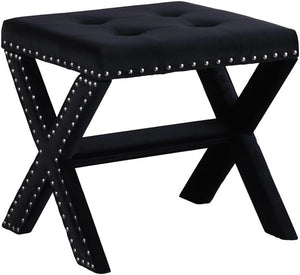 English Elm Velvet Small Tufted Accent Bench with Nailhead Trim and X-Leg Frame, Plush Foam Seat for Entryway Black 20 L x 19 W x 7 H B011P357421
