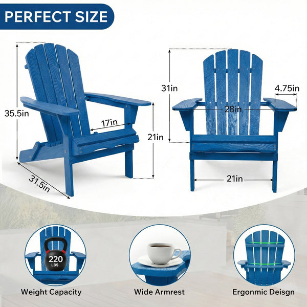 English Elm Wood Folding Adirondack Chair Solid Hemlock Embossed Grain Outdoor Patio Lounge Seat Navy Blue W1390P462319