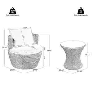 English Elm Christopher Knight Home® - KONO Woven Outdoor 3-Piece Patio Chat Set with Aluminum Frame, Tempered Glass Table, Cushions Brown+Beige 53142.00ALUBRN