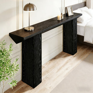 English Elm Practical Geometric Console Table with Matte Black Wood Grain Finish for Entryway or Sofa T3971P452021