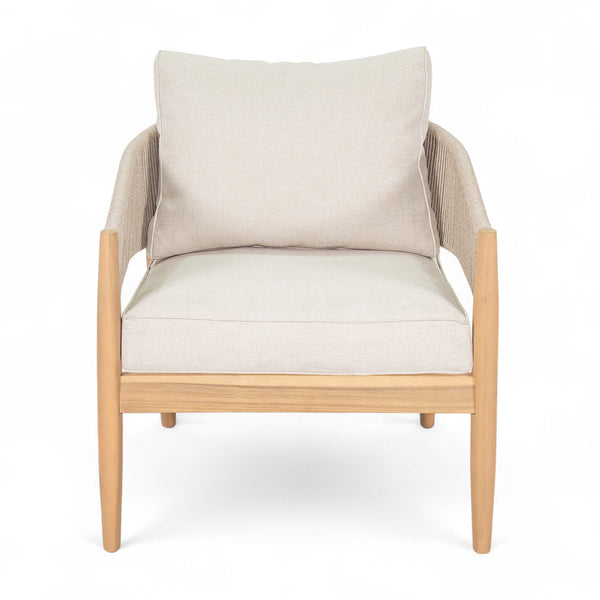English Elm Christopher Knight Home® - Verona Acacia Wood Outdoor Chat Set with Plush Cushions, Hand-Braided Rope Accents, Weatherproof Finish Beige,Light Brown,Natural VERONA4CTBRN