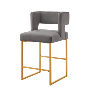 English Elm Modern Velvet Counter Stools Set of Two with Gold Iron Frame and Square Open Back Dark Gray W2186P171943