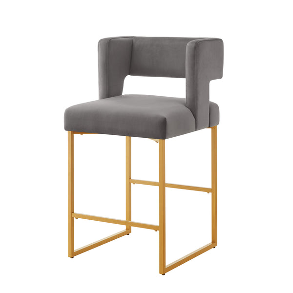 English Elm Modern Velvet Counter Stools Set of Two with Gold Iron Frame and Square Open Back Dark Gray W2186P171943
