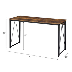 English Elm Rectangular Rustic Writing Desk With Industrial Metal Base, Weathered Oak For Home Office Style B016P311296-GIGA