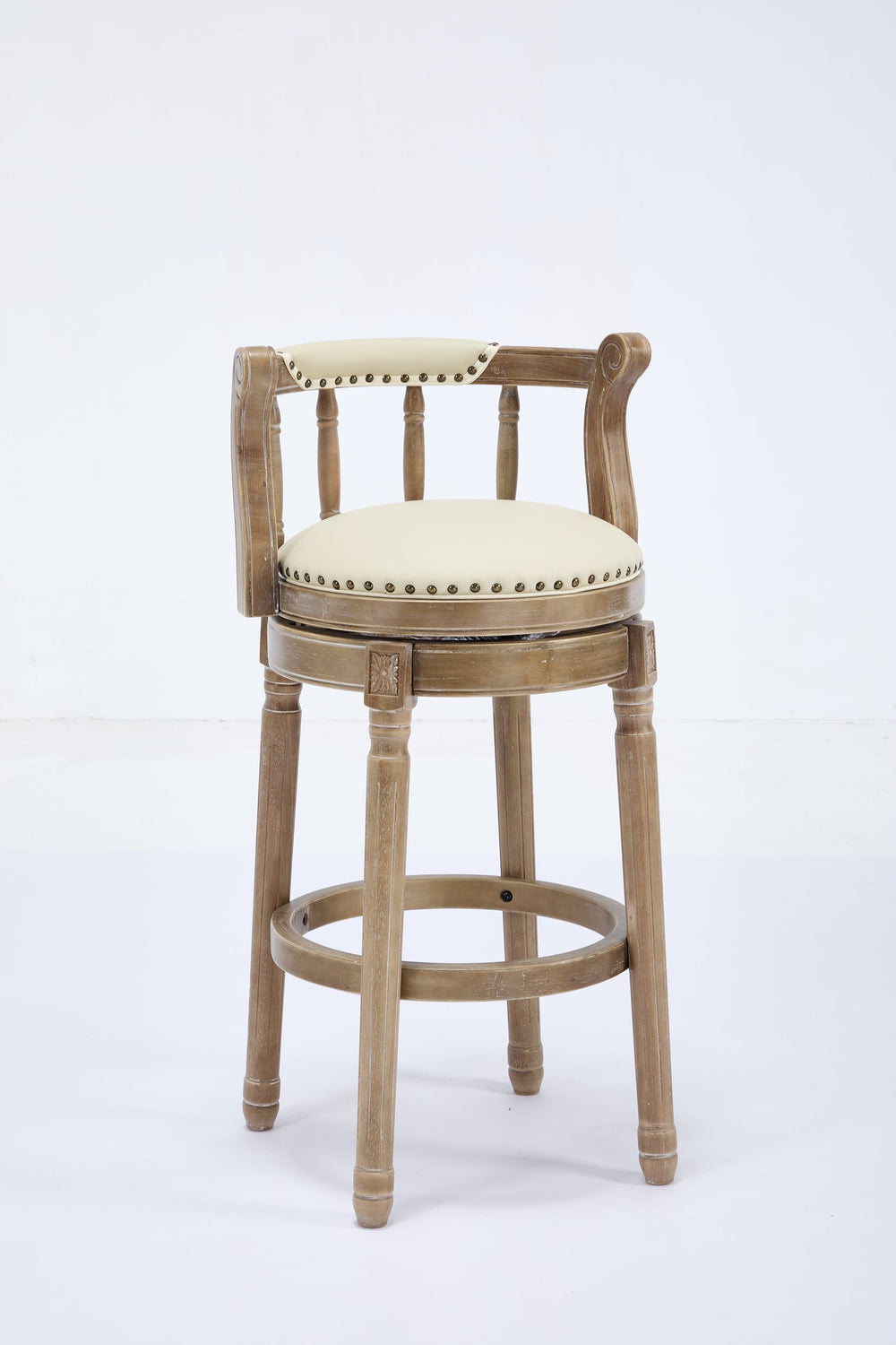English Elm Cow Leather Swivel Barstool Solid Hardwood Frame Contoured Back for Kitchen Bar W2195P462641