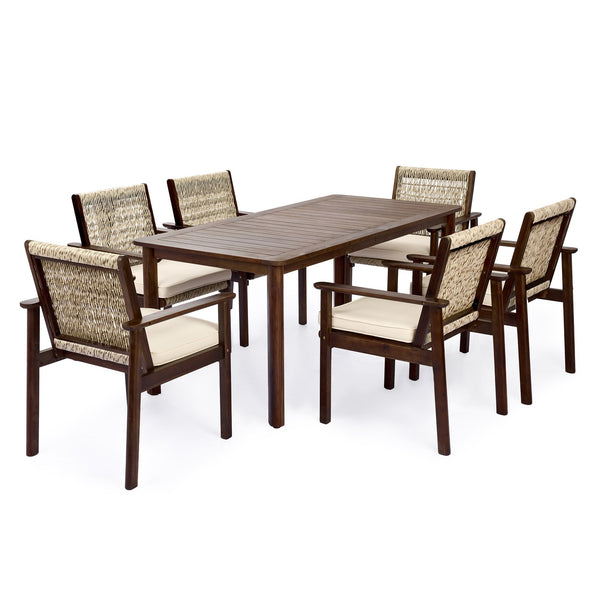 English Elm Rectangular Acacia Wood Outdoor Dining Table Seats 6 with Slatted Top for Patio Dark Brown N768P374498B
