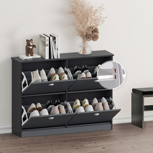 English Elm Shoe Cabinet Slim Flip-Top Rack with 4 Adjustable Drawers, Anti-Tip Entryway Organizer, Compact Gray W2386P308737