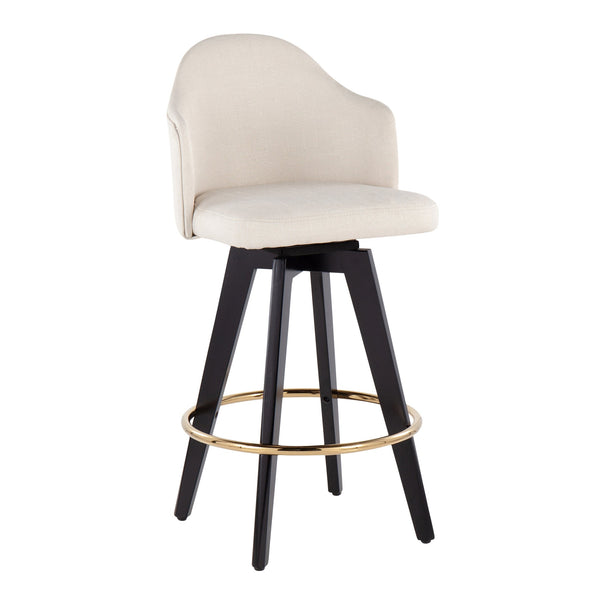 English Elm Fixed-height Swivel Counter Stools with Faux Leather Seats and Chrome Footrest Set of 2 Cream B202S02147