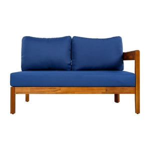English Elm U_style Acacia Wood Outdoor L Shaped Corner Sofa Set with Arc Frame and Cushions Blue WY000481AAC
